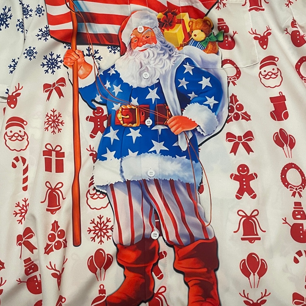 Ugly Christmas  Santa Claus Men's Shirt - Red, White, and Blue. NEW!!!